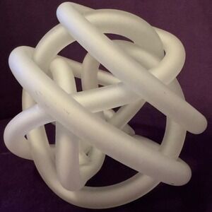 White Glass Knot Ball Sculpture Art Glass Twisted Abstract Handmade Paperweight